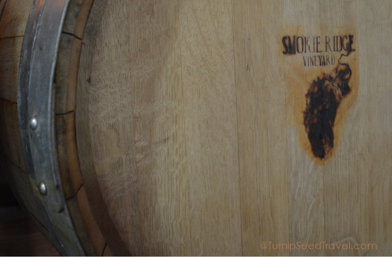 Barrel of wine at Smokie Ridge Vineyard 