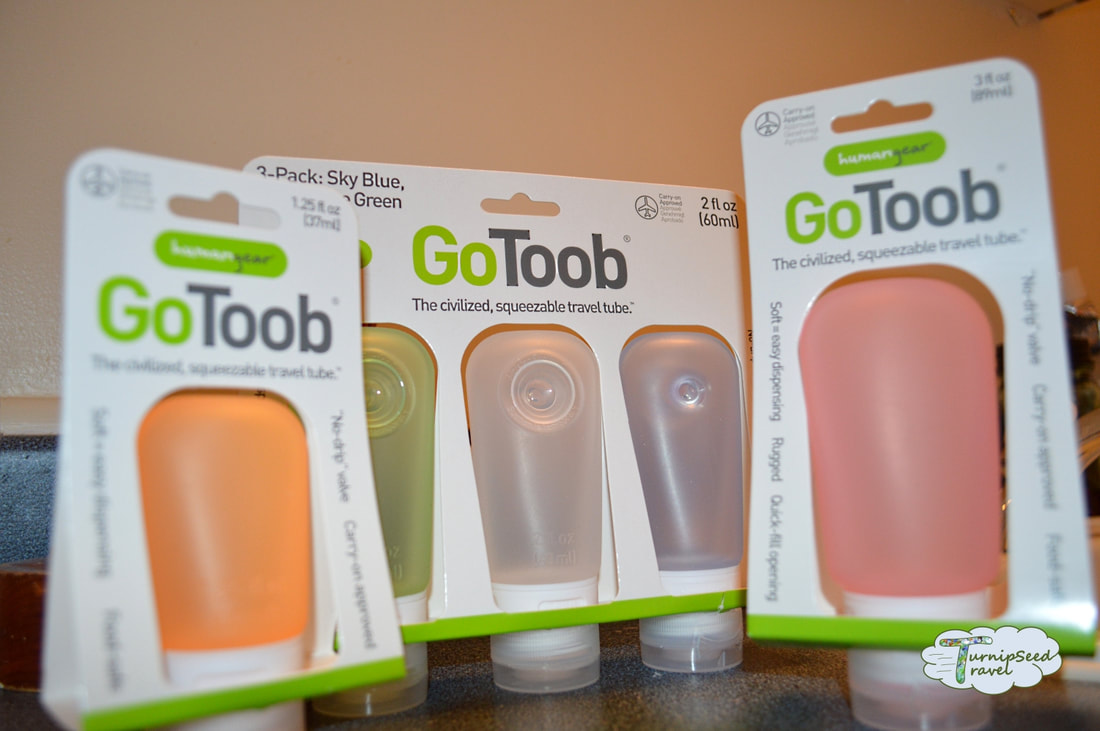 Packages of GoToob toiletry tubes