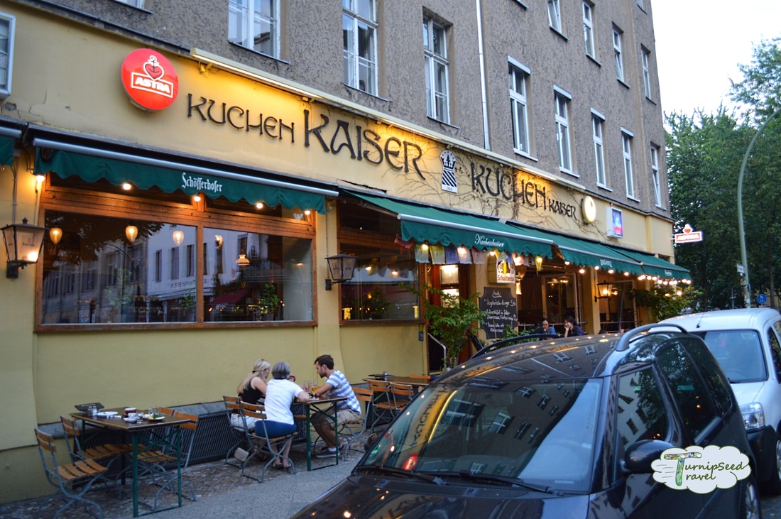 Outdoor seating at Kuchen Kaiser cake shop in Berlin. Picture