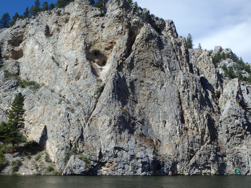 Tall, craggy limestone cliffs at Montana's Gates of the Mountain wilderness areaPicture