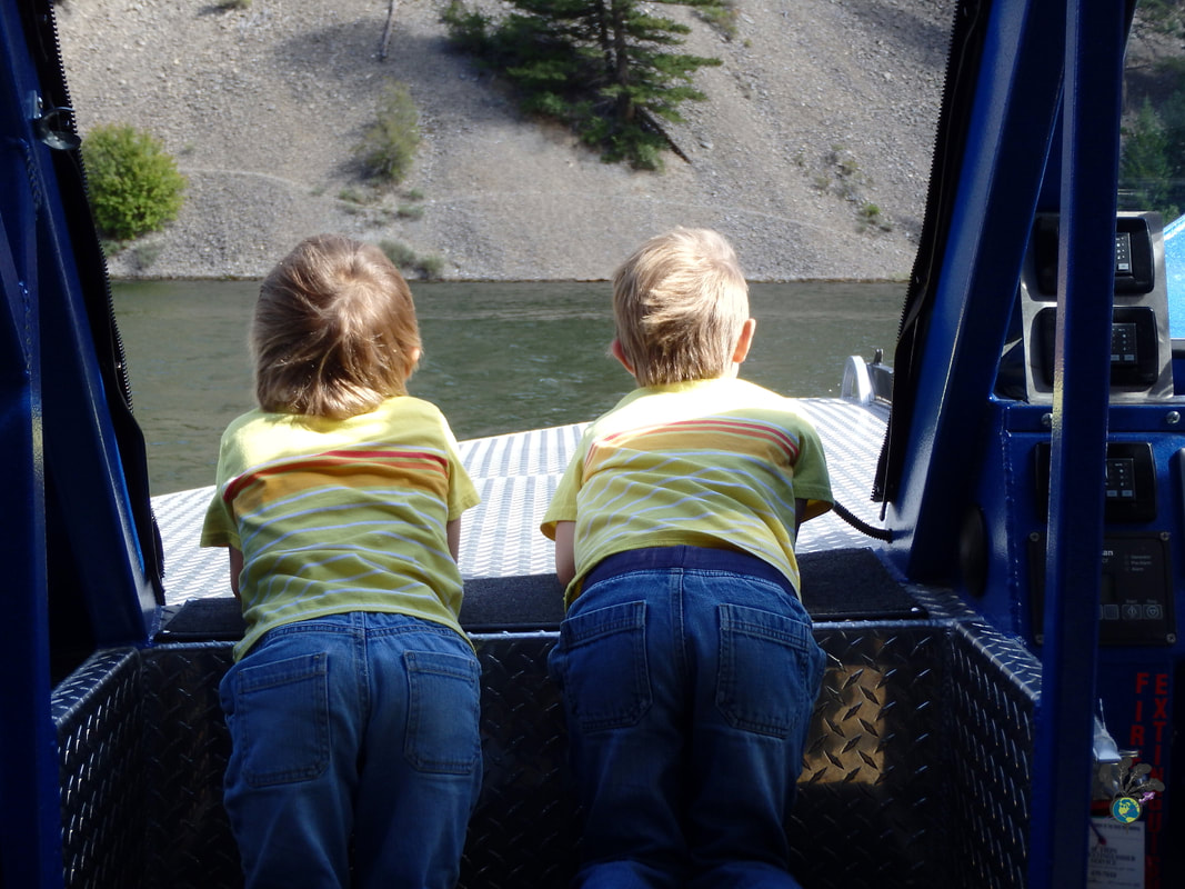 Two toddlers with yellow stripped shirts look out at the water on a boat tour, looking for Kelseya Uniflora Picture