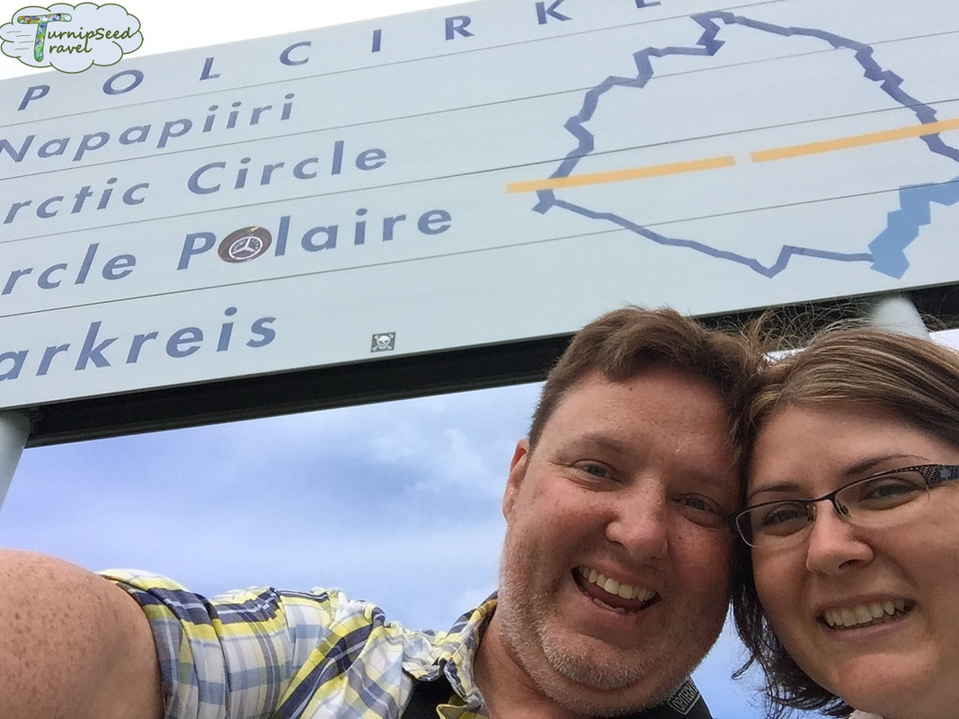 Selfie by the Arctic circle sign in Sweden