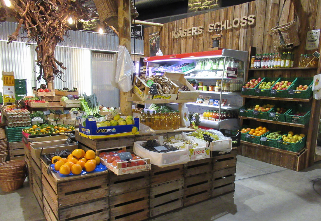A produce stall inside the market