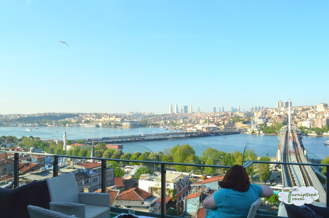 Vanessa gazes out over the Istanbul skyline and the water