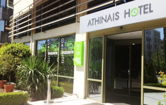 Front door of the modern Athinais Hotel