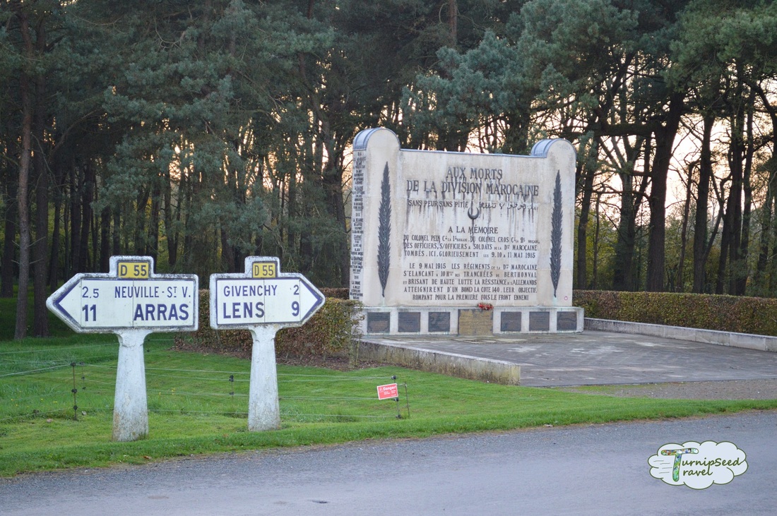 Sign posts and memorials at Vimy Ridge