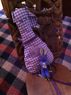 Stuffed animal travel companions are the best: Purple Bunny and Big Bunny turnipseedtravel.com