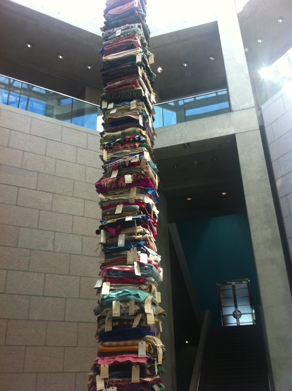 Artistic display of pile of fabric 