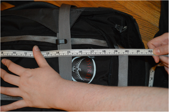 Measuring a carry on bag for airport inspection 
