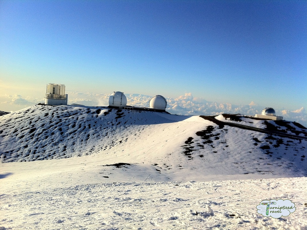 Mauna Kea observatories surrounded by snow Picture