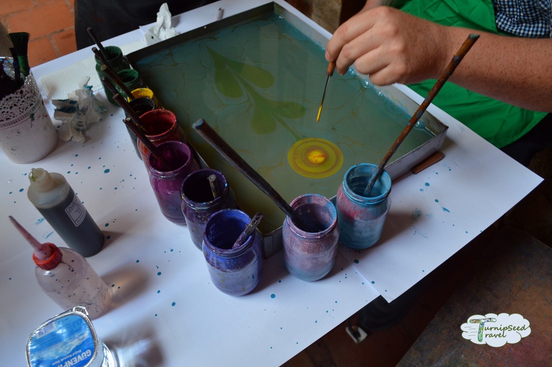 Ebru painting paper marbling at Caferaga Medresseh in Sultanhamet Istanbul
