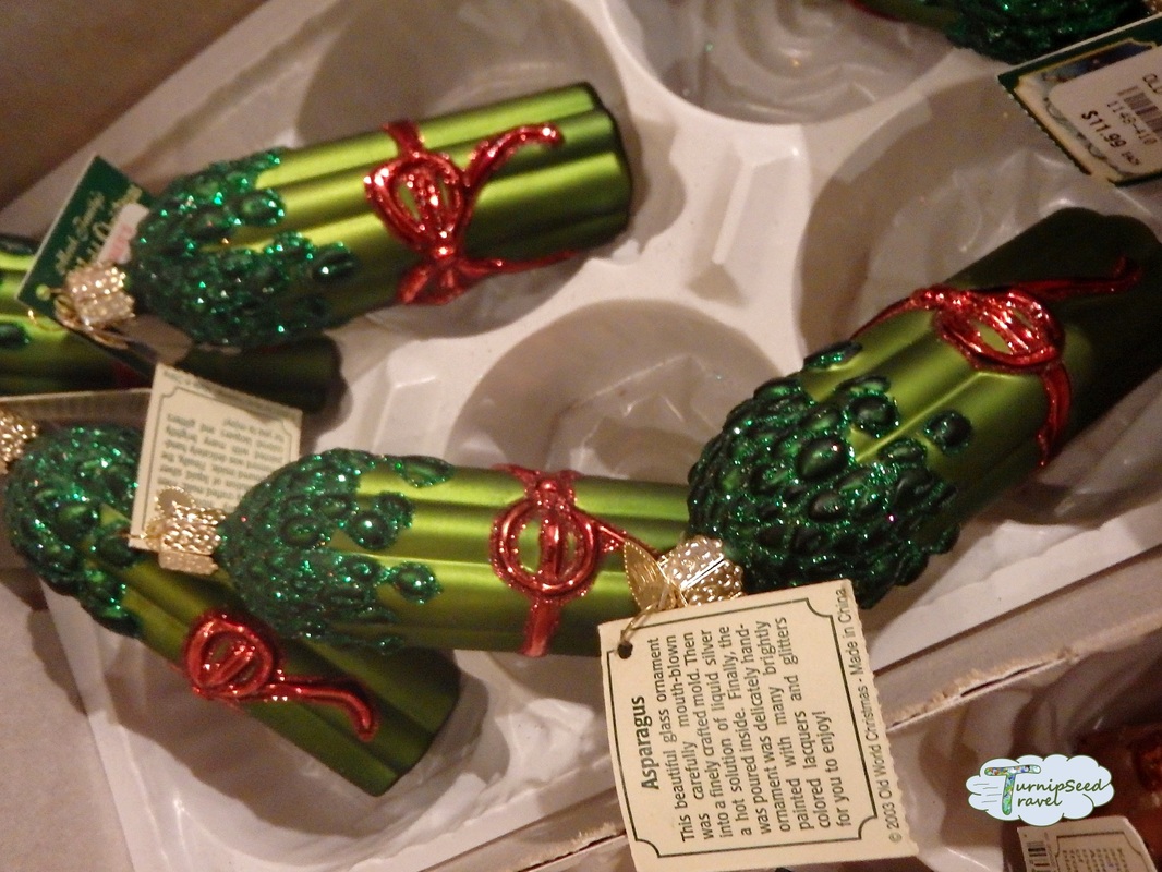Asparagus holiday ornaments at Bronner's Christmas wonderland 