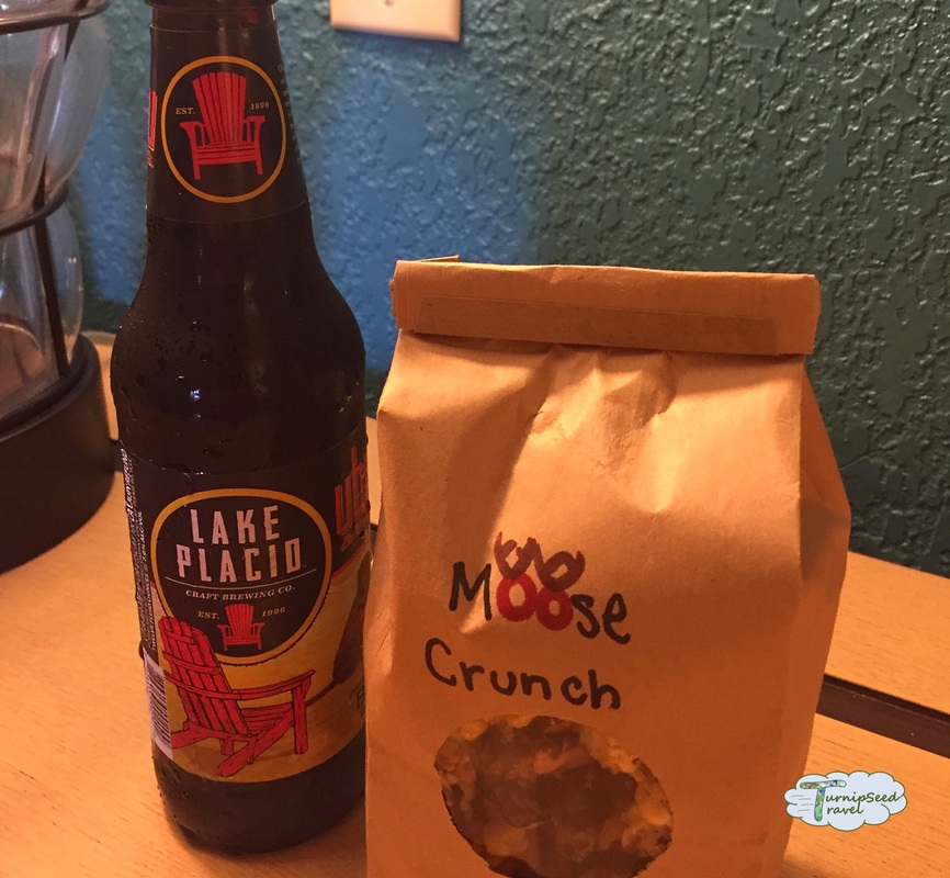 Lake Placid beer and Moose Crunch Adirondacks popcorn