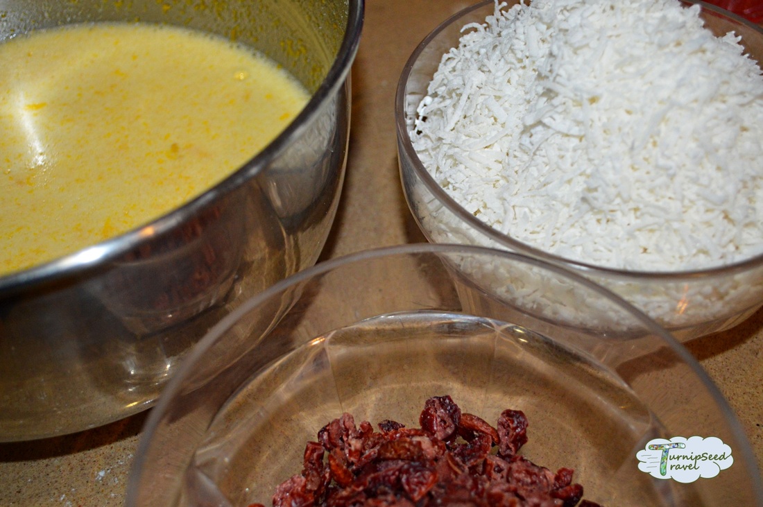 Assembling ingredients for the Christmas cranberry squares