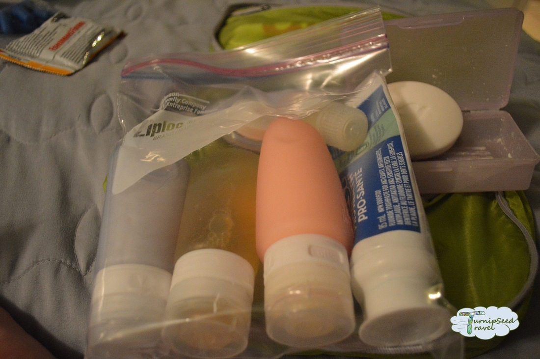 Plastic ziploc bag holding assorted toiletries including GoToobsPicture