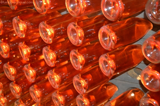 The best Niagara wineries: Bottles of rose wine sit on their side at a winery