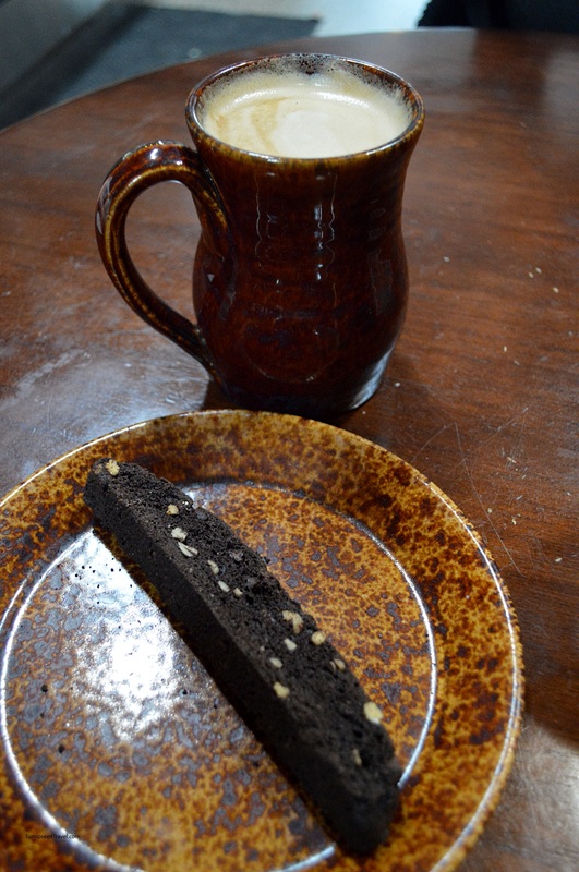 Chocolate biscotti and latte