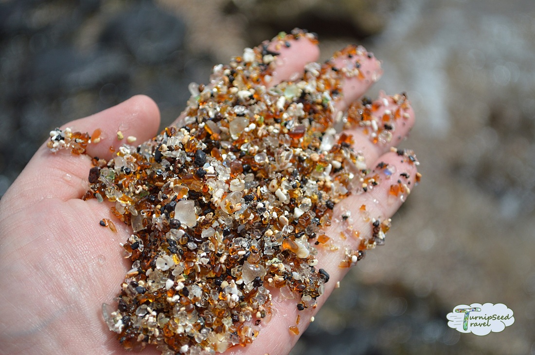 Handful of sea glass, Glass Beach, Kauai, Hawaii
