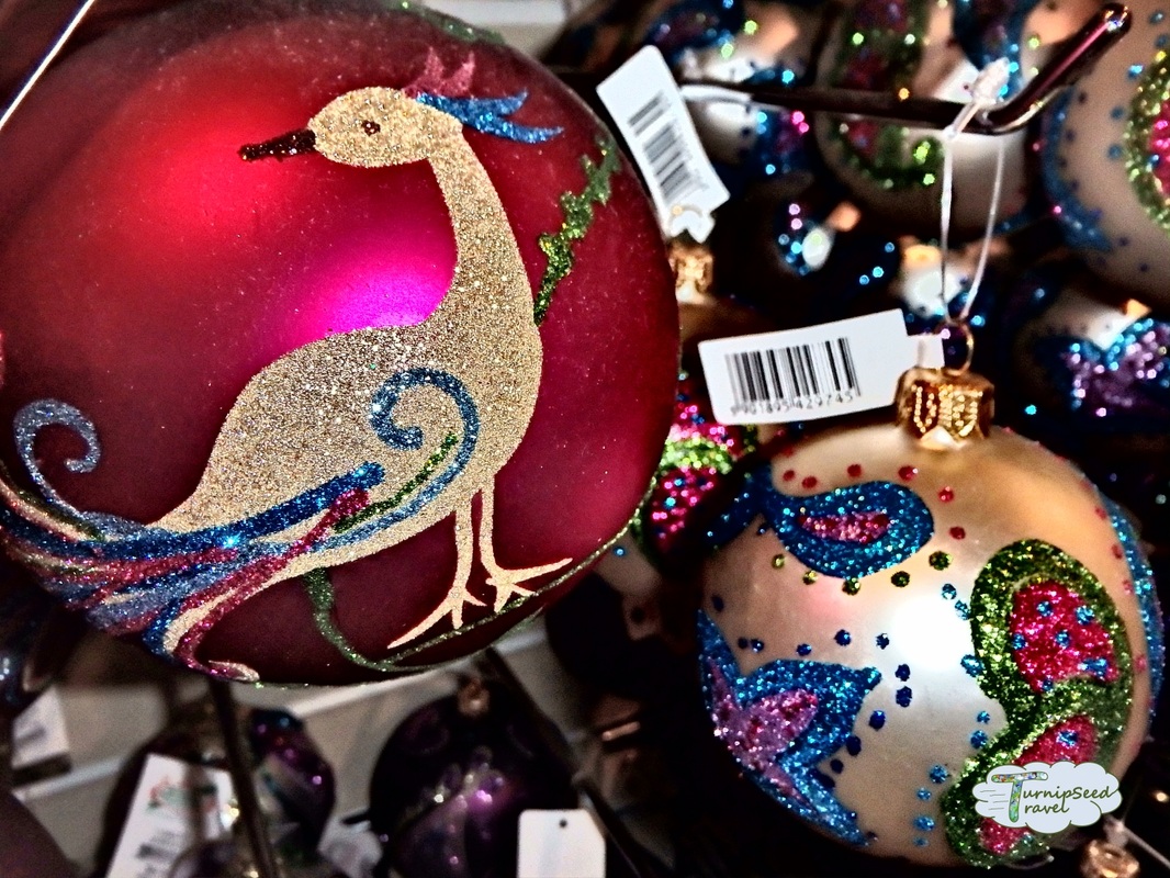 Jewel tone bird ornaments at Bronner's Christmas Wonderland 