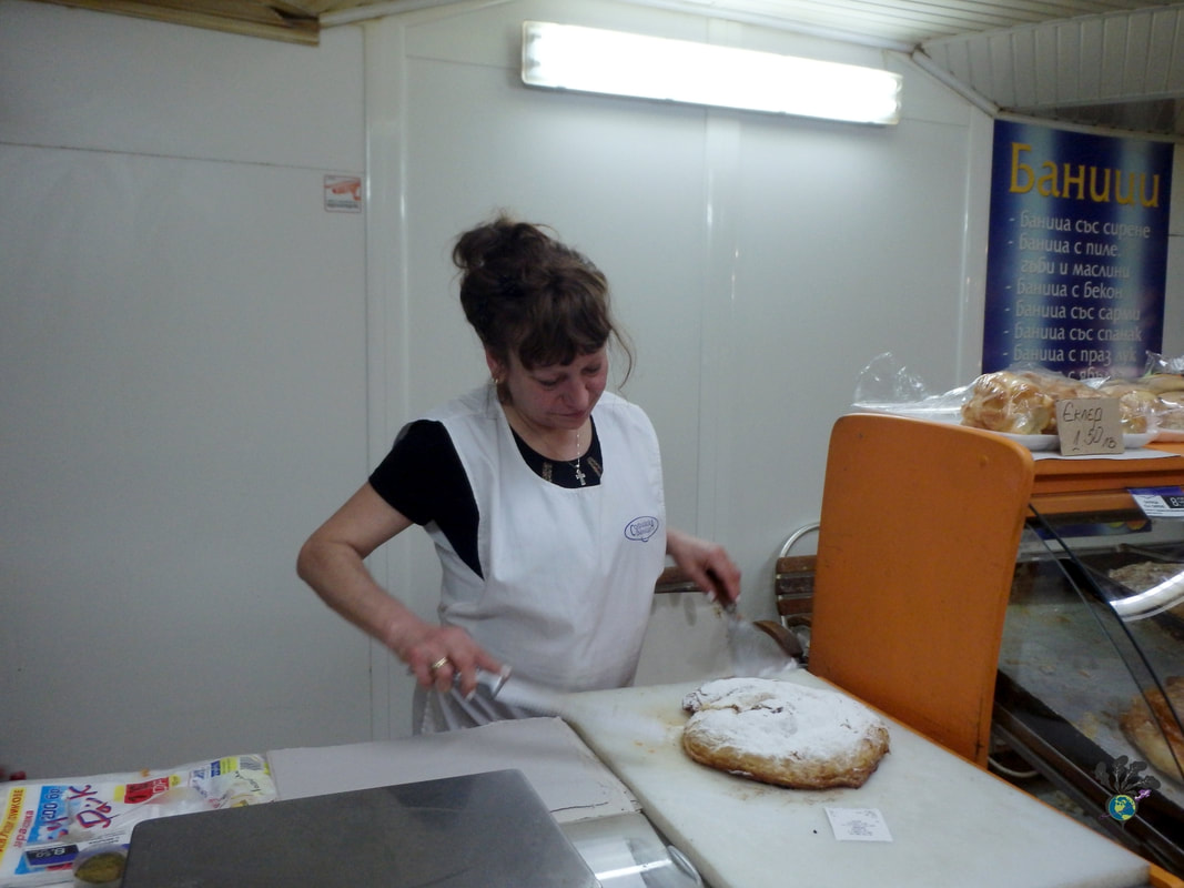 Serving apple pastry in a bakery in Sofia Picture