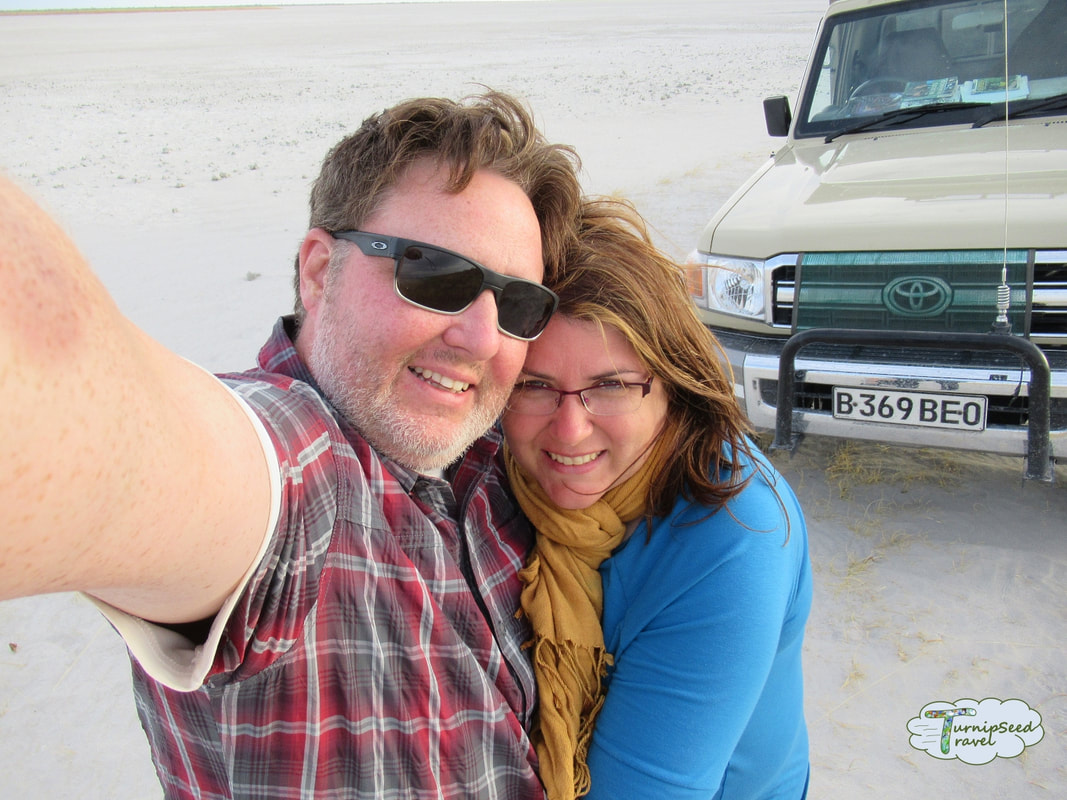 Selfie on the salt plains while camping in Botswana Picture