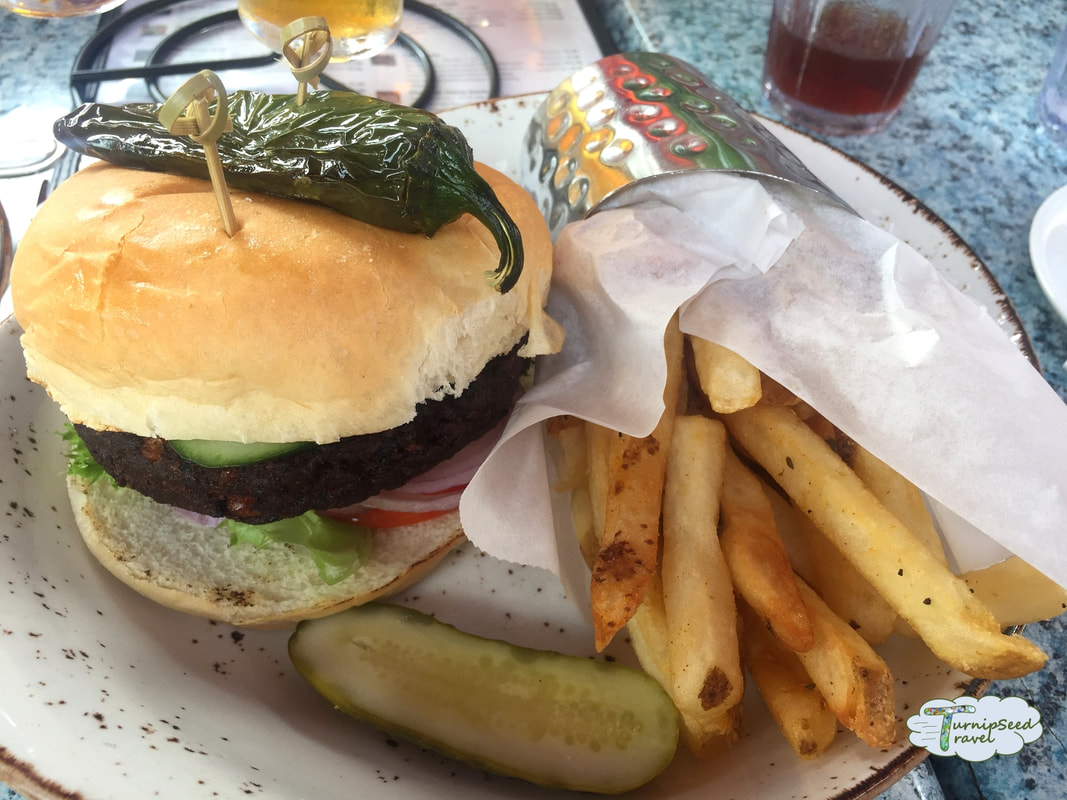 Veggie burger with fries Ellicottville Brewing Company