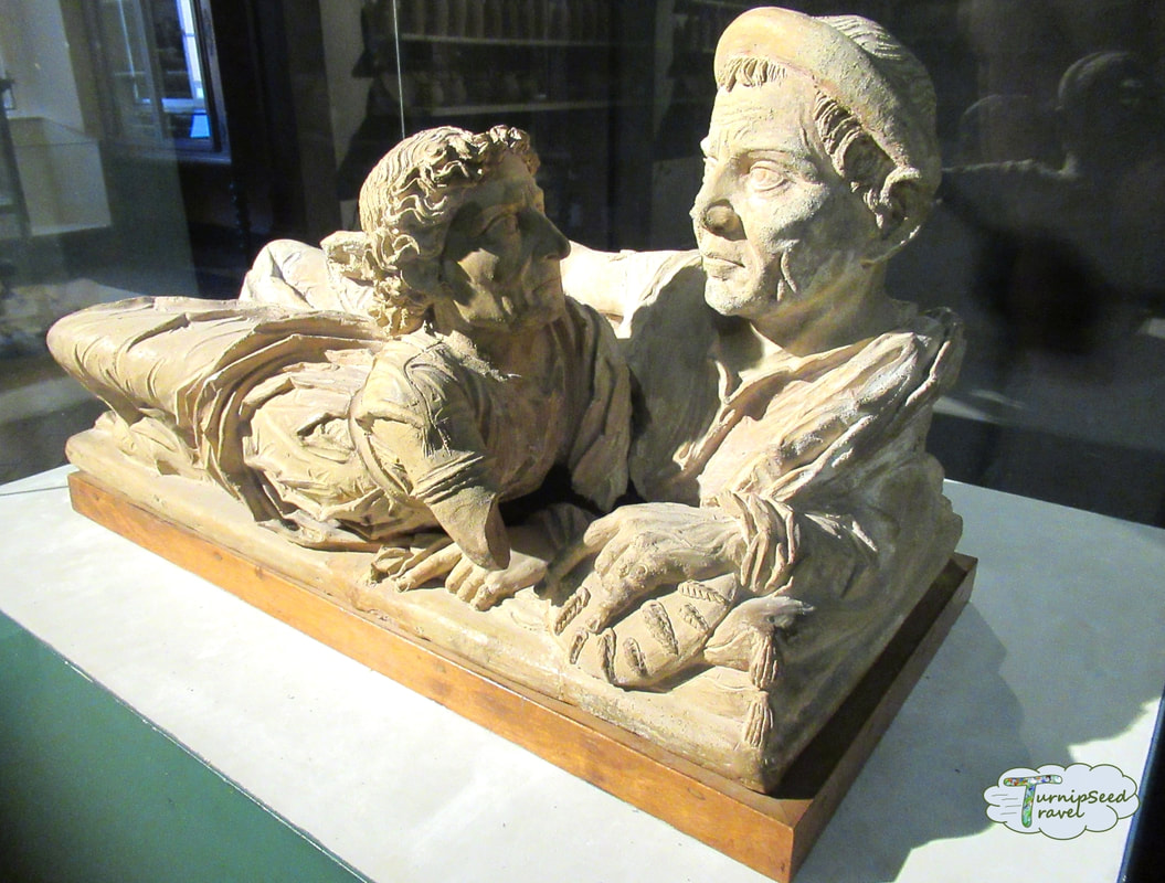Artifacts at the Guarnacci Etruscan Museum in Volterra funeral urns