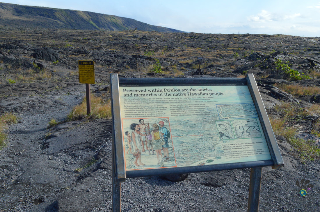 Information sign post with black lava fields in the backgroundPicture