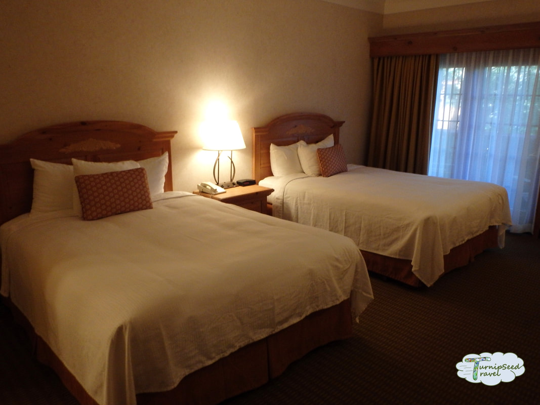 Two double beds at the Inn at Holiday Valley resort, New York