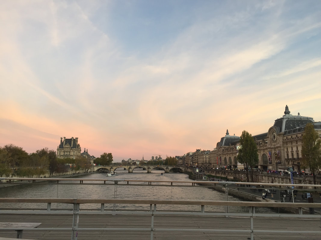 A mellow pink sky as I cross over the Seine to visit the Louvre at the end of the day.