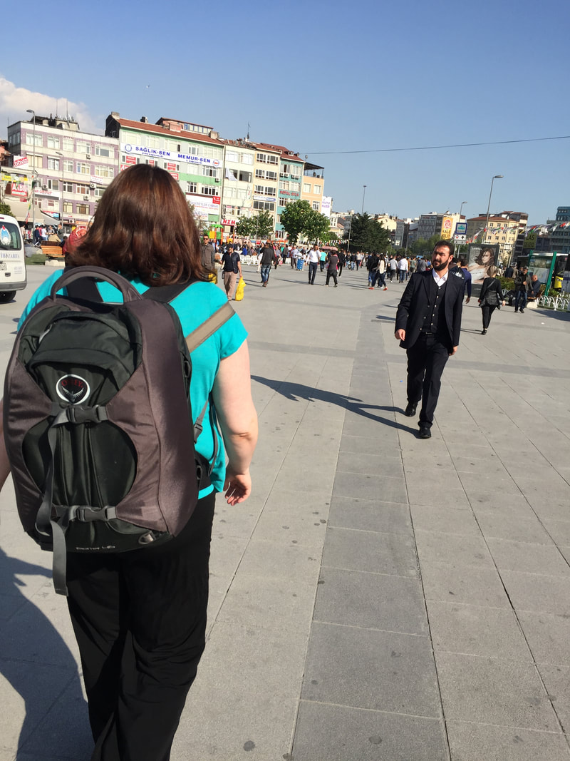 Walking with a backpack in Istanbul Picture
