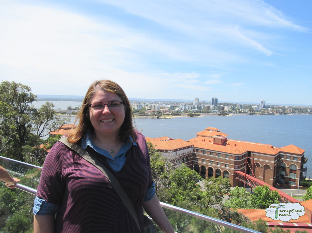 Posing with Perth Harbor in the background near Kings Park Perth 