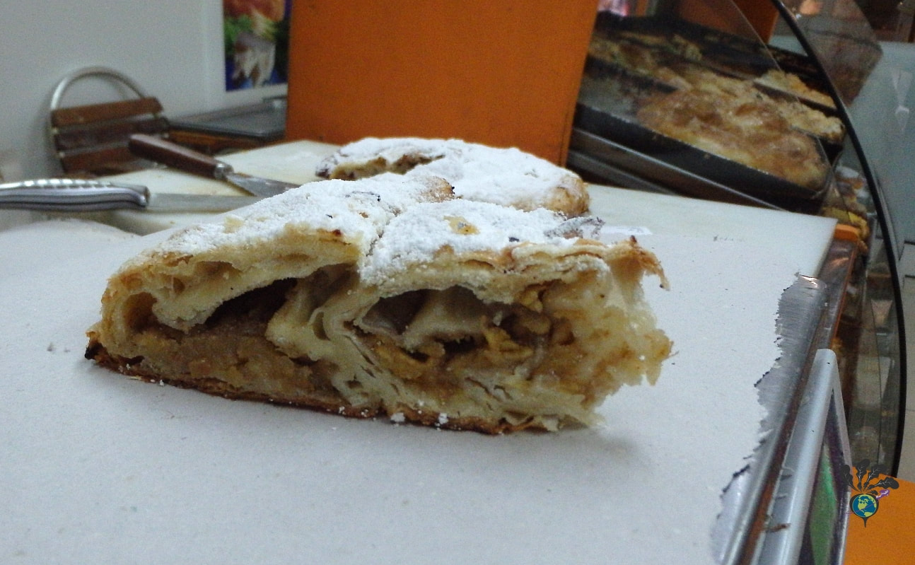 Close up of a slice of apple pastry in Sofia Picture