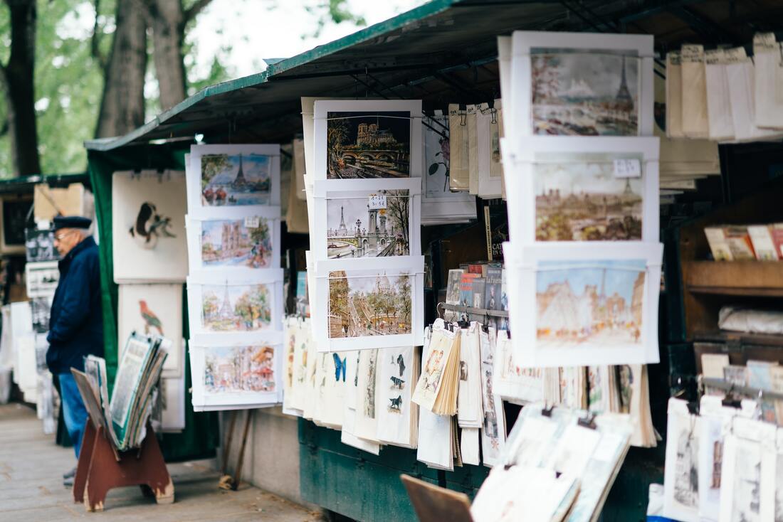 Souvenirs from Paris: Riverside stall with art prints for sale