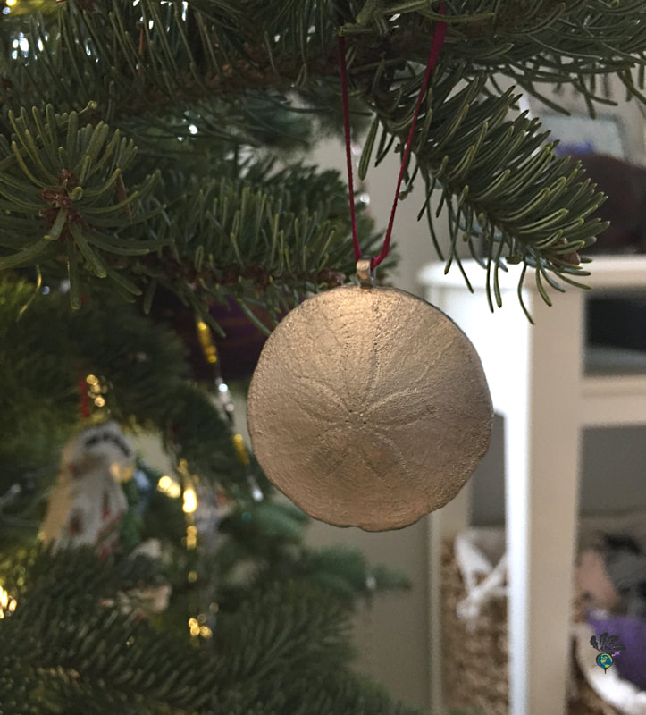 A pewter sanddollar hands from a Christmas tree Picture