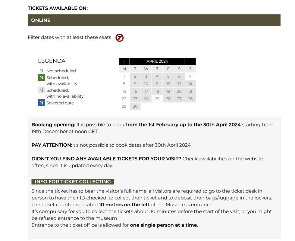 Screen shot of ticket buying website Picture