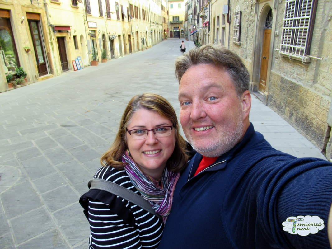 Selfie on the streets of Volterra, Italy