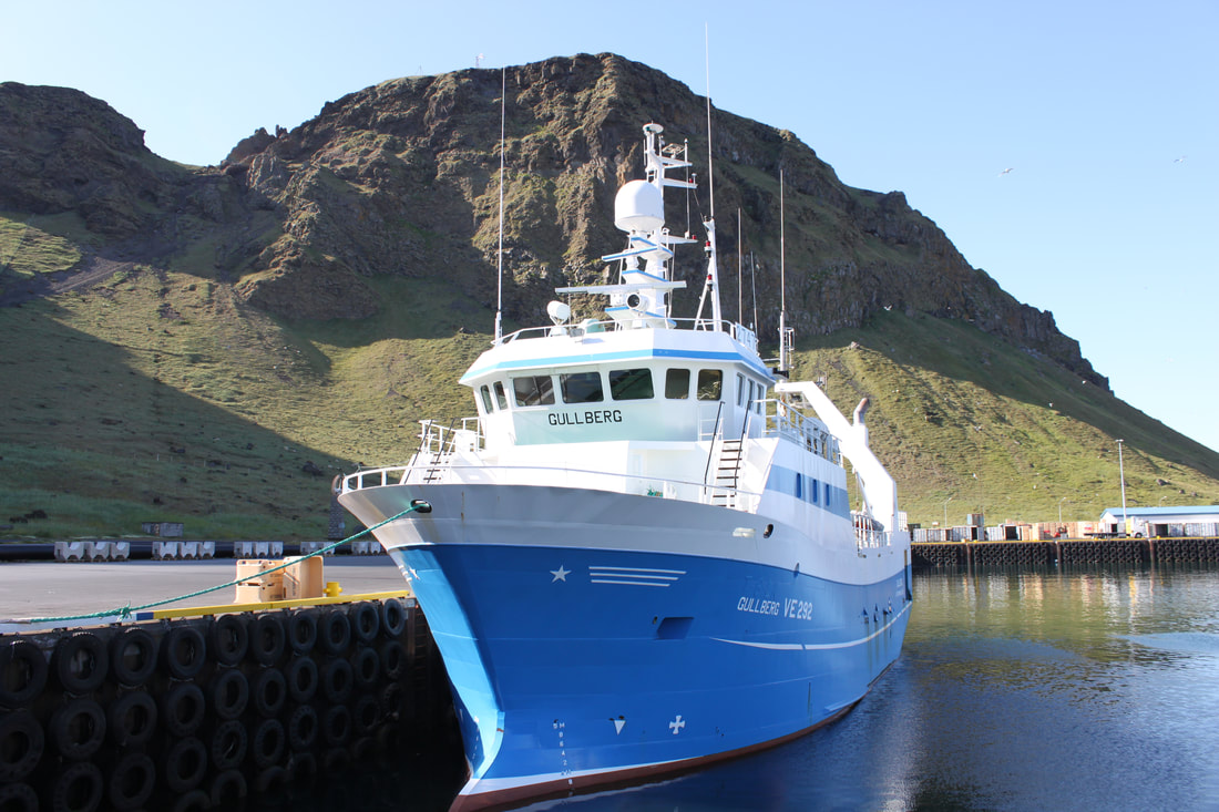 Iceland's best bookstores: Image of a blue boat in harbour