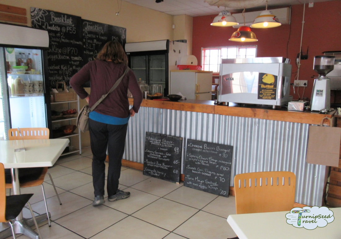 Cafe counter at the Wax Apple Cafe in Maun, Botswana 